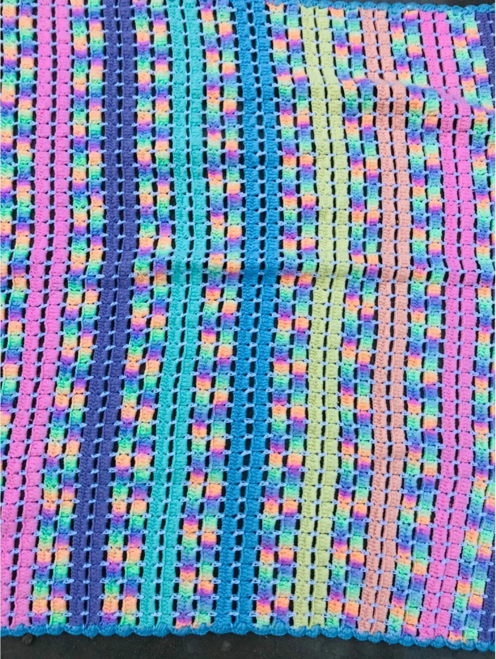 Vintage Hand Knit Crocheted Lap Blanket Vibrant Color 40